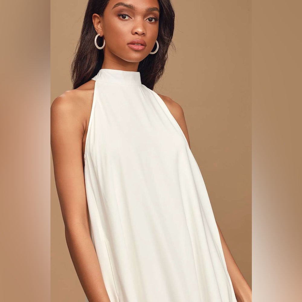 Lulus Love of Mine White Halter Mini Midi Swing Dress, Size L,‎ NWT - Picture 3 of 15